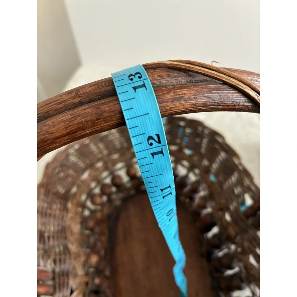Handwoven Willow Wooden Bead Gathering‎ Basket Philippines Vintage 1980s